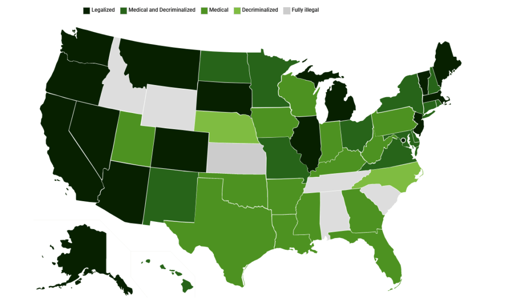 Updated Cannabis legality by state 2021